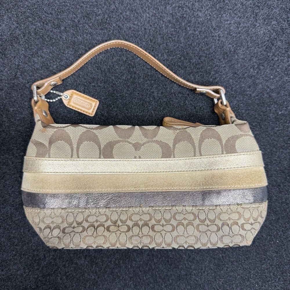Vintage Coach Y2K Patchwork Mini Shoulder Bag Signature Gold Brown Tan